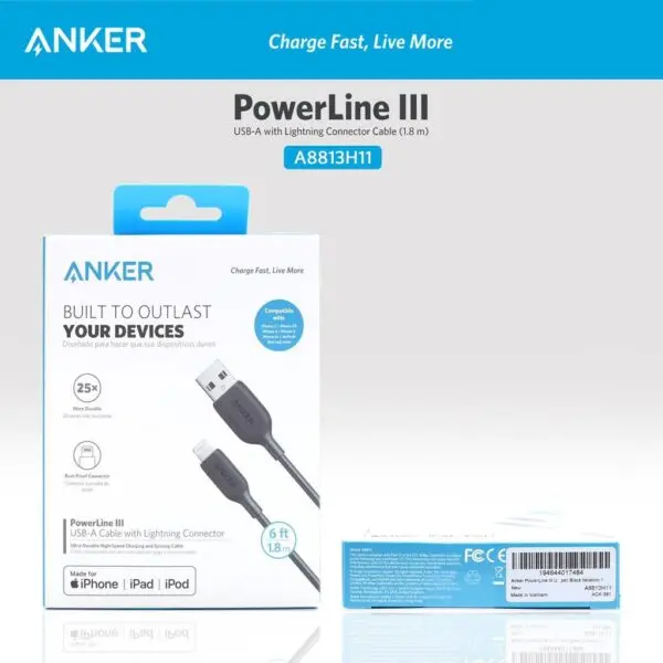 ANKER POWERLINE III USB-A CABLE WITH LIGHTNING CONNECTOR 1.8M | BLACK